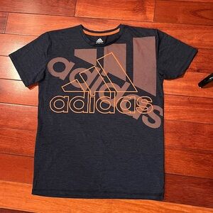 Adidas Boys AEROREADY T-Shirt Blue with Orange Logo - size Boy’s Large (14/16)